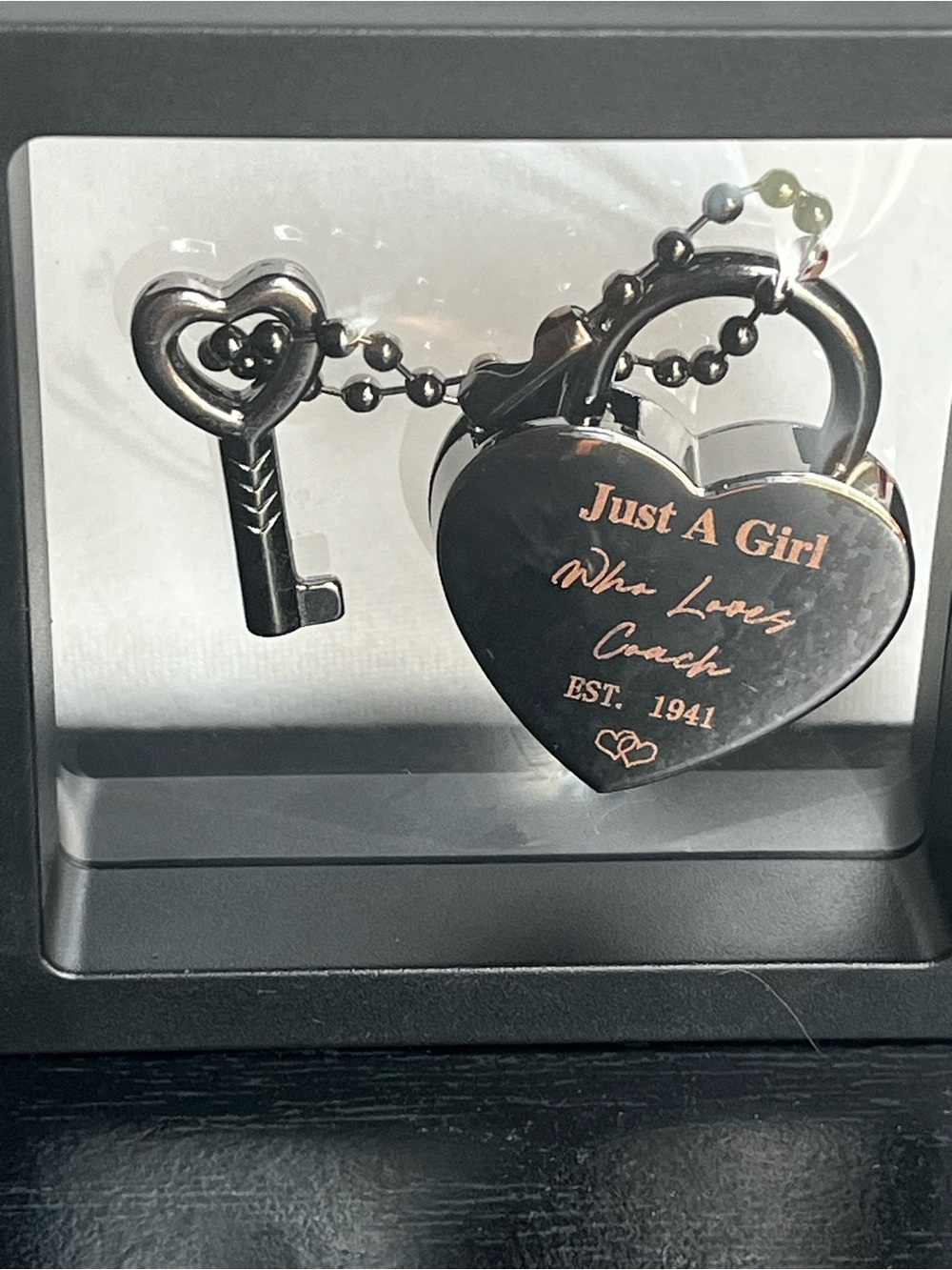 Custom Made Lock and Key Charm in Gunmetal